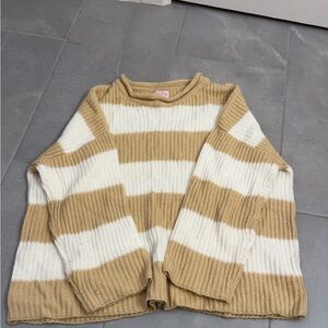 Pink Lily Tan and White Striped Sweater